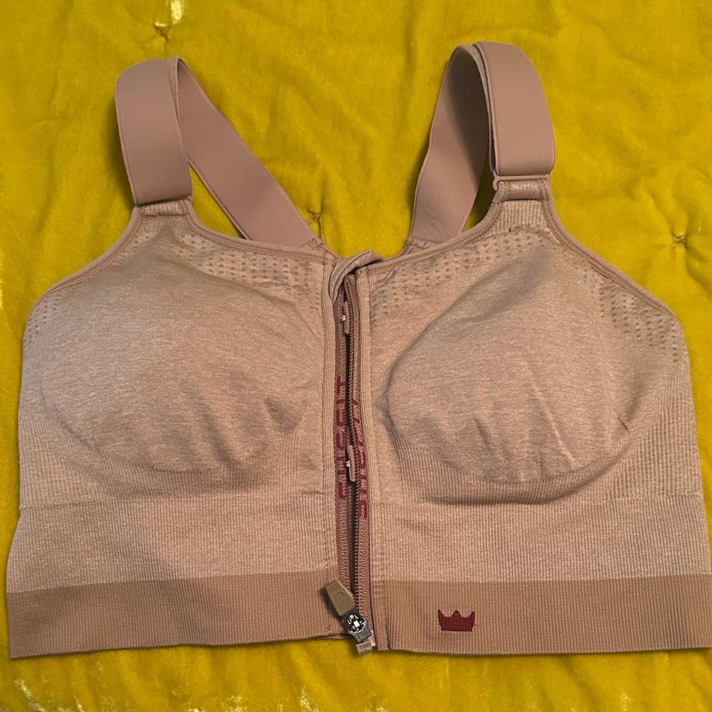SHEFIT Tan Sports Bra with Front Zipper